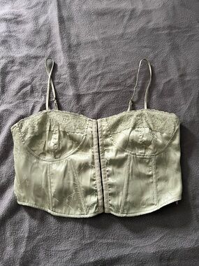 La Hearts Lace-Trim Satin Bustier in Sage Green
